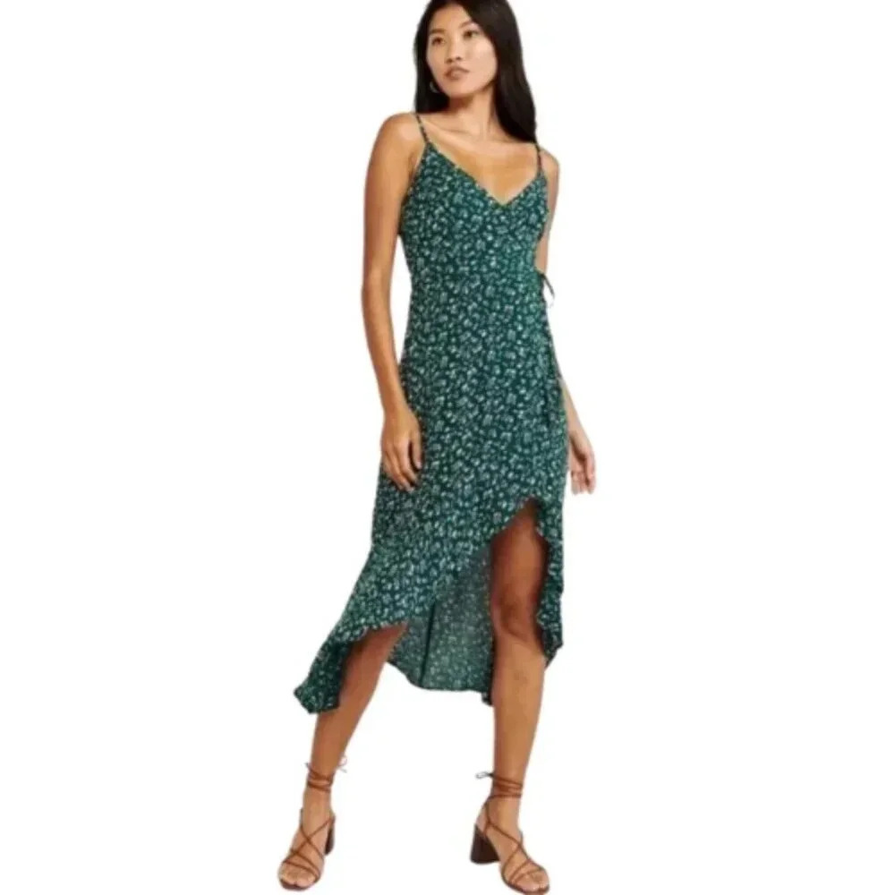 Abercrombie & Fitch Womens  Xsmall Green Ditsy Floral Wrap Dress